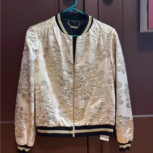 Trina Turk Champagne Gold Floral Bomber Jacket